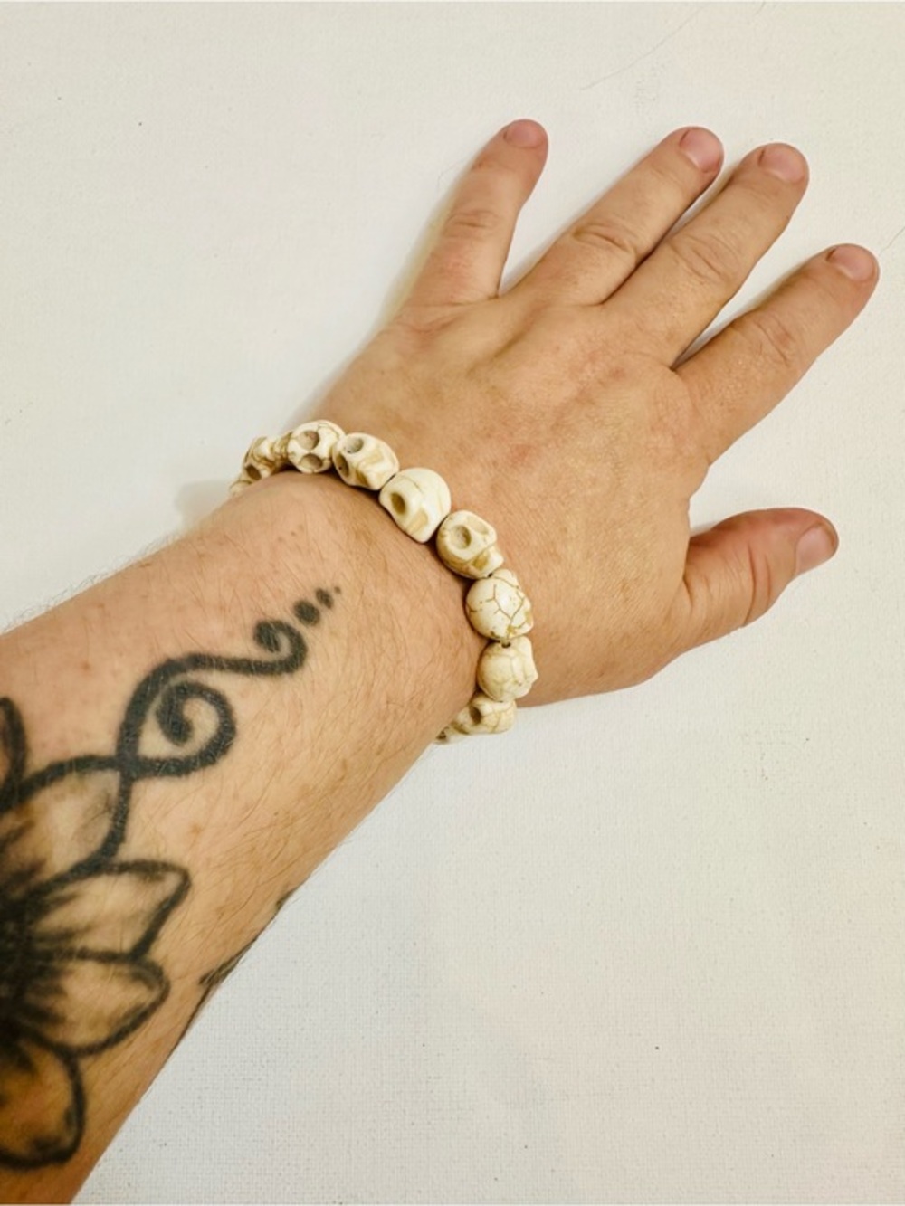 NWOT White Skull Bead Stretch Bracelet Gothic Boho Statement Jewelry